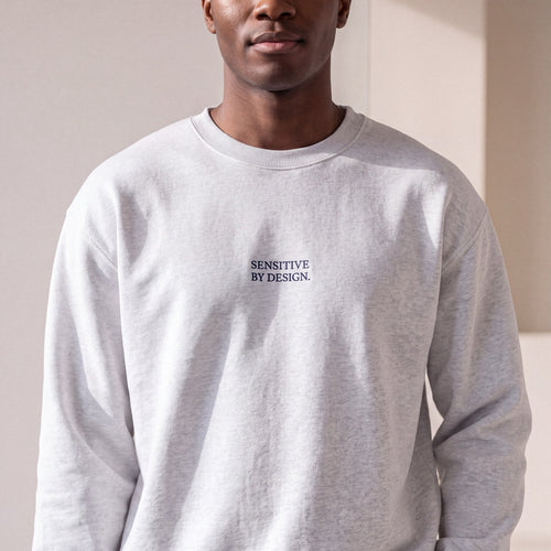 Close-up of ash Department of Overthinking embroidered sweatshirt